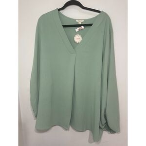 Solid Blouse‎ Long Bubble Sleeves V neck Plus Size by Oddi Size 3XL NWT